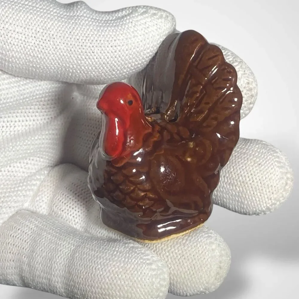 Miniature Turkey Salt and Pepper Shakers Vintage Ceramic Thanksgiving Pair